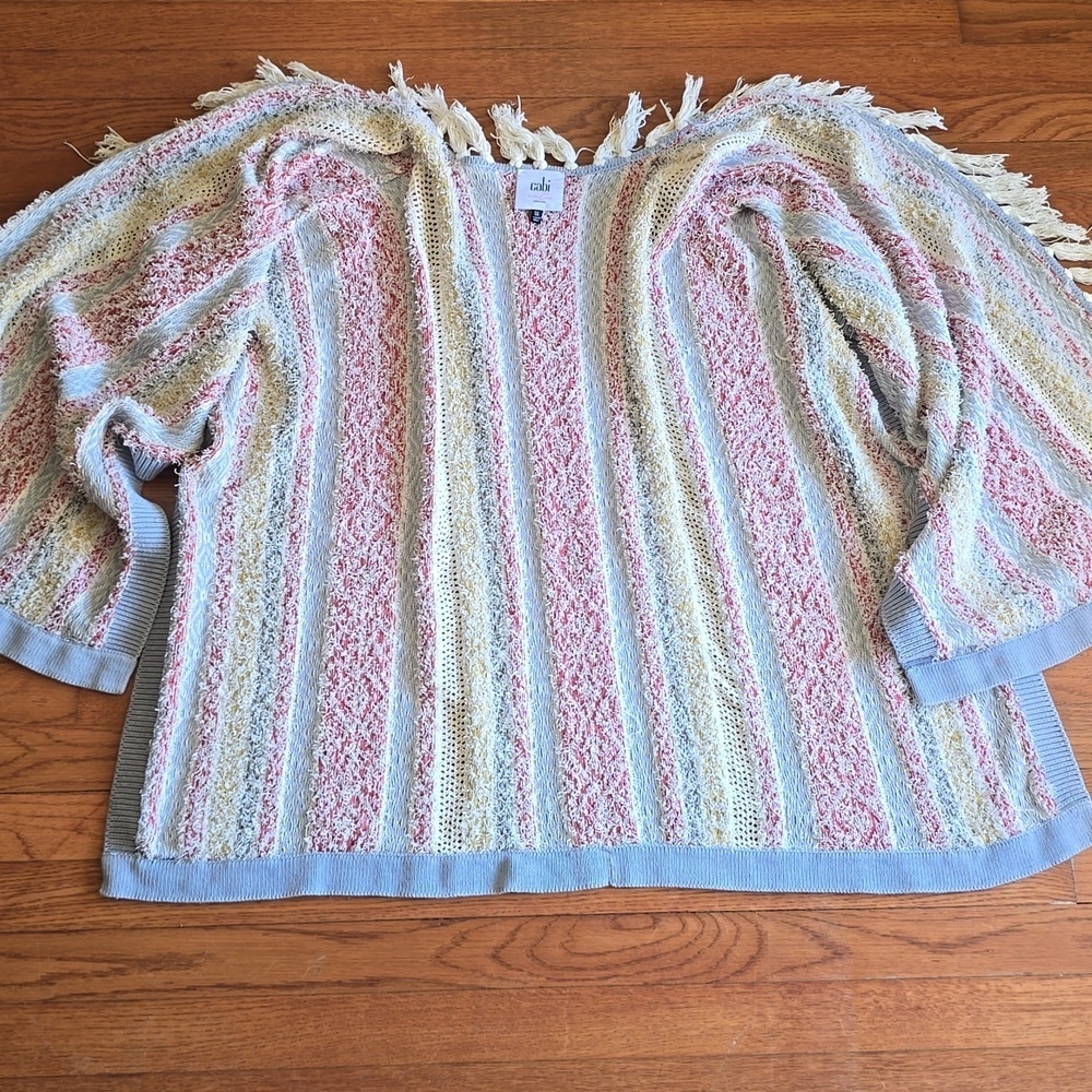 CAbi Siesta Multicolor Fringe Open Front Cardigan Boho Poncho Size XS/S - Picture 8 of 15
